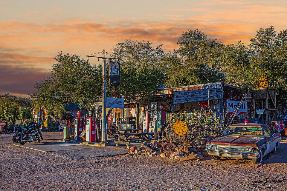 Golden Years - Golden Sunset over Route 66 and the Hackberry General Store
