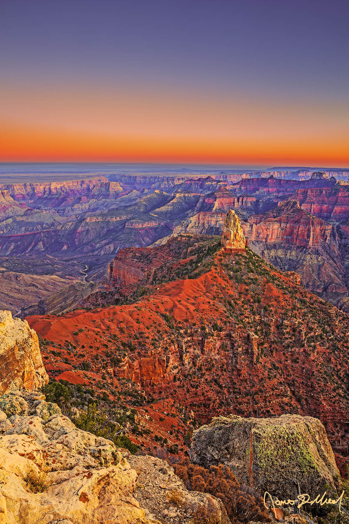 Beacon - Sunset over the Grand Canyon, Point Imperial, and Mount Hayden from the North Rim Sunset illuminates the skies above Mount Hayden, Alsap Butte, Colter Butte, and Ehrenberg Point along the North Rim of Grand Canyon National Park.