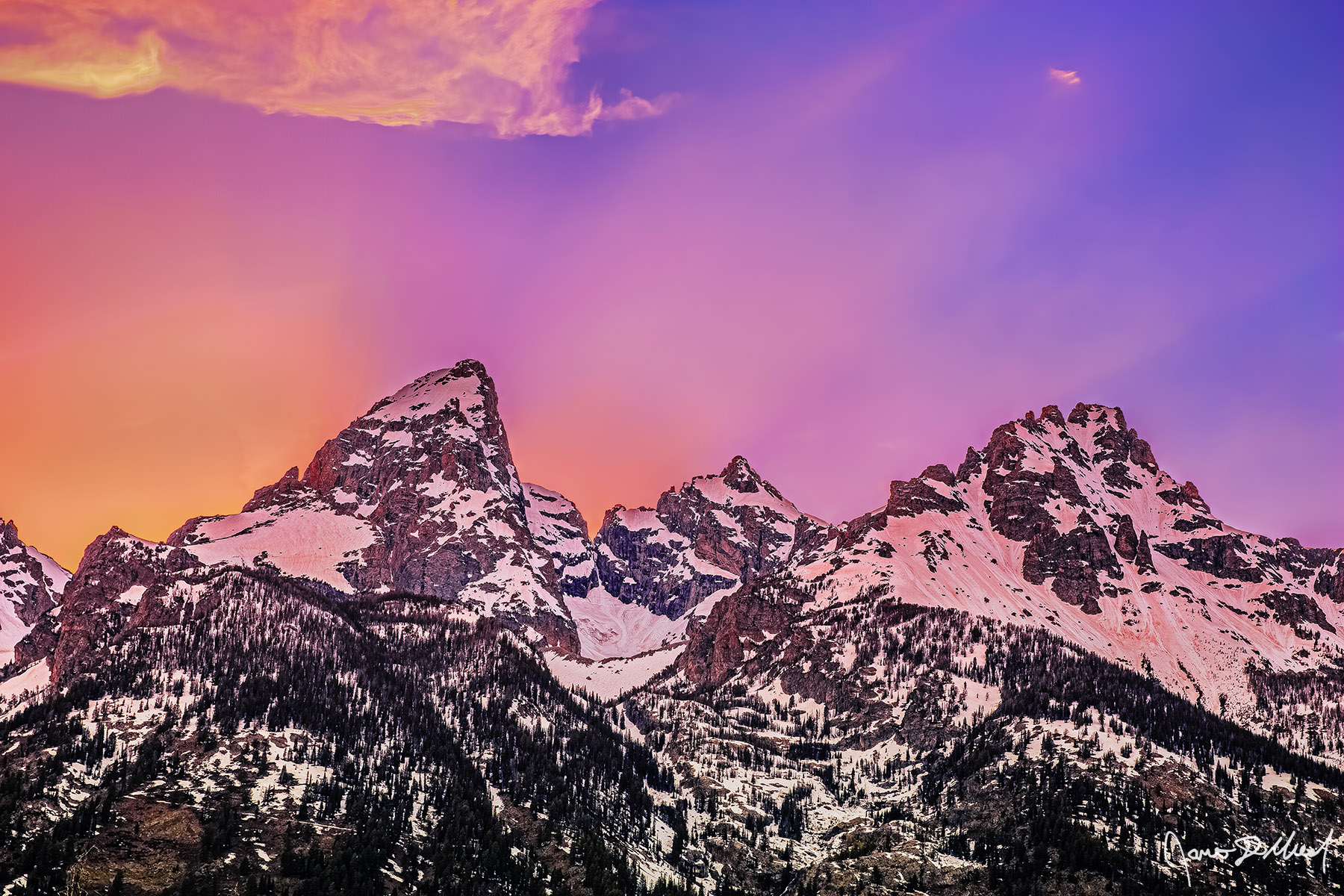 Alpine Cathedral - God Rays and Alpenglow at Sunset over the Cathedral Group The Cathedral Group rises up into the sky at sunset like spires of an alpine cathedral, as rays of sunshine rise up into the sky from behind the mountains