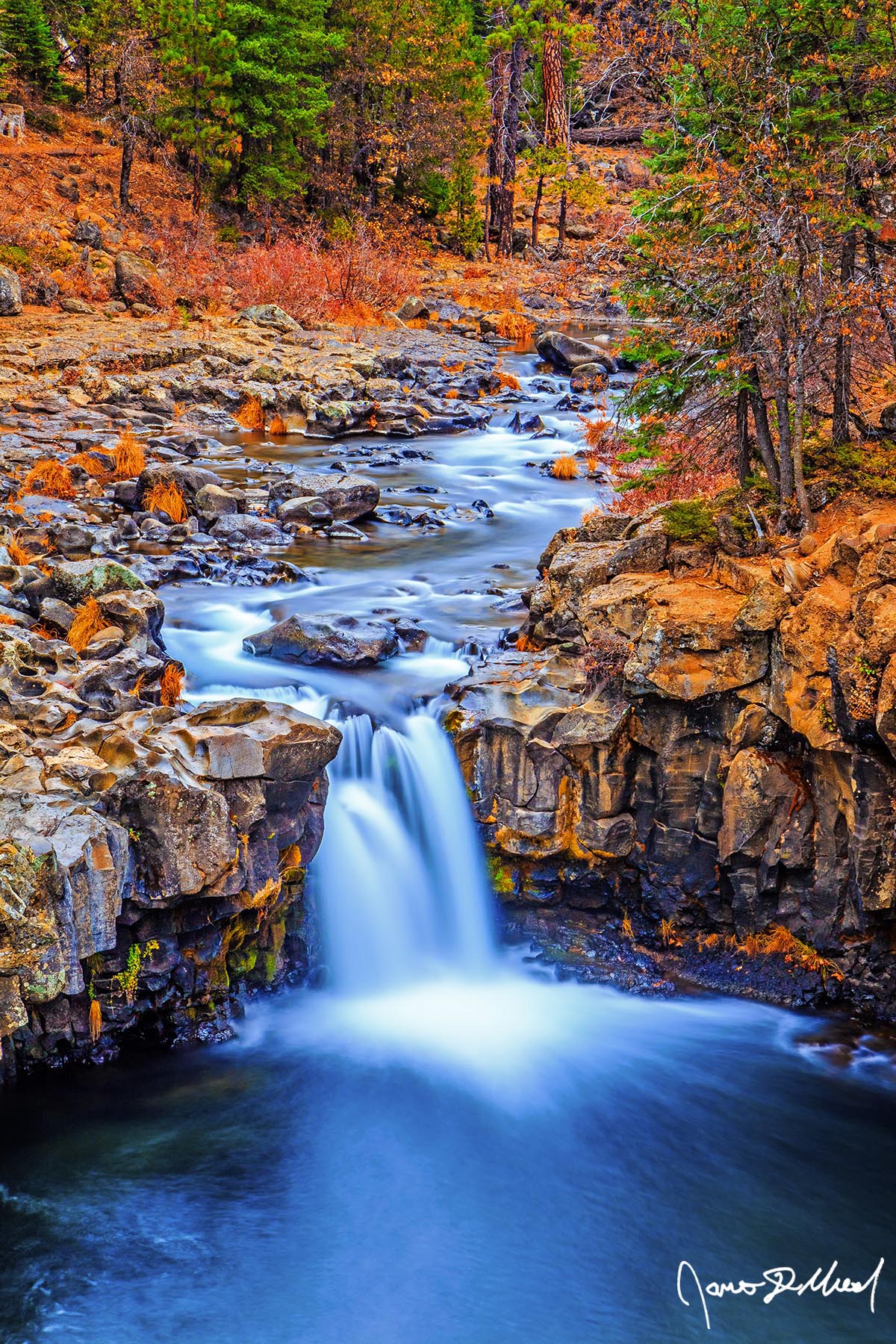 Autumn Meander - Lower McCloud Falls Fall Colors Near Mount Shasta in Northern California Colors of fall line the banks of the McCloud River as is weaves its way through the forest above Lower Falls